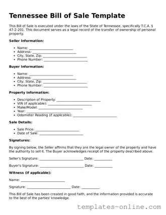 Valid  Bill of Sale Template for Tennessee