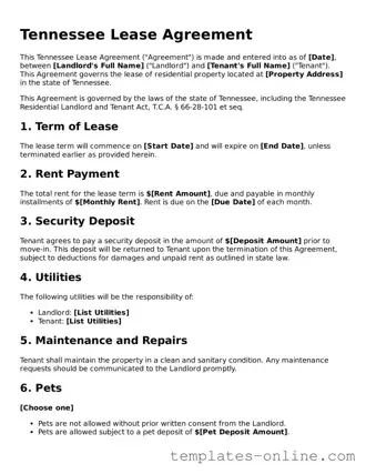 Valid  Lease Agreement Template for Tennessee