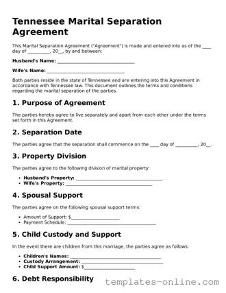 Valid  Marital Separation Agreement Template for Tennessee