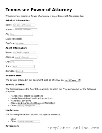 Valid  Power of Attorney Template for Tennessee