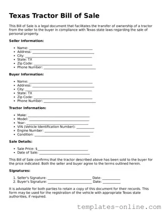 Valid  Tractor Bill of Sale Template for Texas