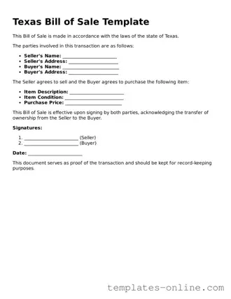Valid  Bill of Sale Template for Texas