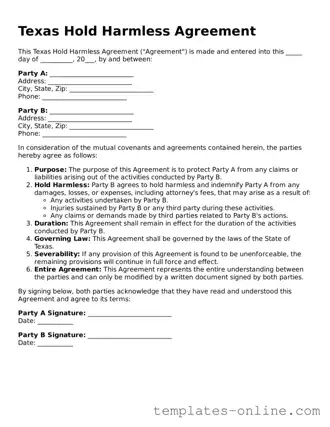 Valid  Hold Harmless Agreement Template for Texas
