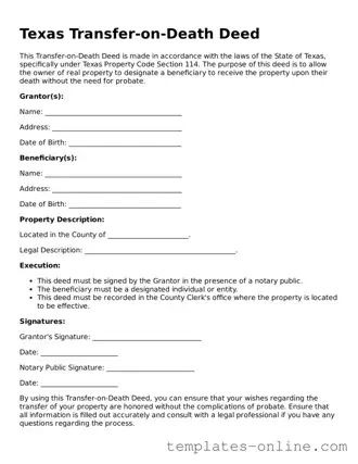 Valid  Transfer-on-Death Deed Template for Texas