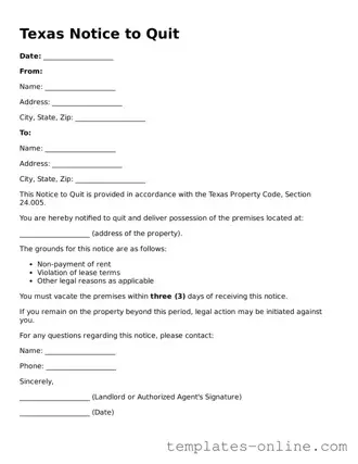 Valid  Notice to Quit Template for Texas