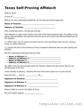 Valid  Self-Proving Affidavit Template for Texas