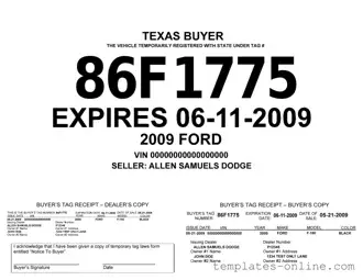 Texas Temporary Tag Template
