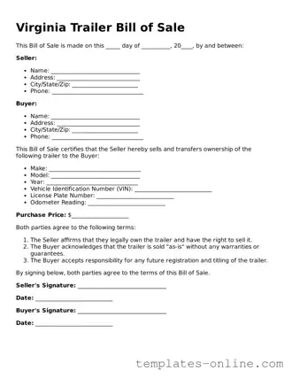 Valid  Trailer Bill of Sale Template for Virginia
