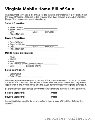 Valid  Mobile Home Bill of Sale Template for Virginia