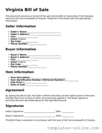 Valid  Bill of Sale Template for Virginia