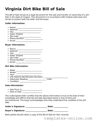 Valid  Dirt Bike Bill of Sale Template for Virginia