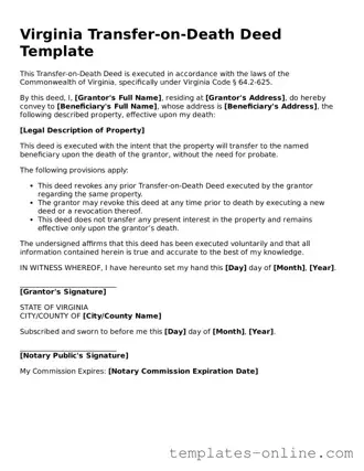Valid  Transfer-on-Death Deed Template for Virginia