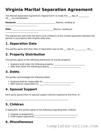 Valid  Marital Separation Agreement Template for Virginia