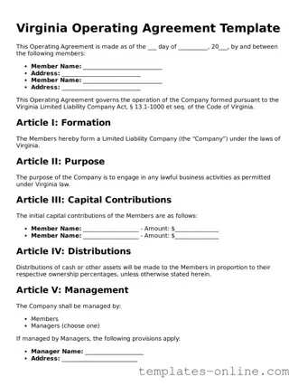 Valid  Operating Agreement Template for Virginia
