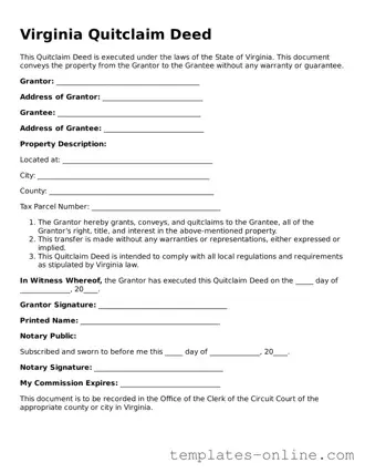 Valid  Quitclaim Deed Template for Virginia