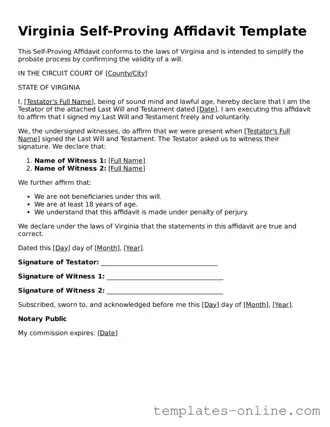 Valid  Self-Proving Affidavit Template for Virginia