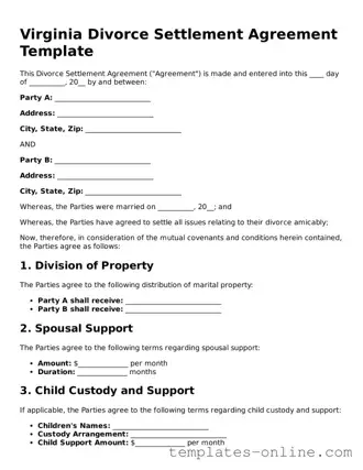 Valid  Divorce Settlement Agreement Template for Virginia