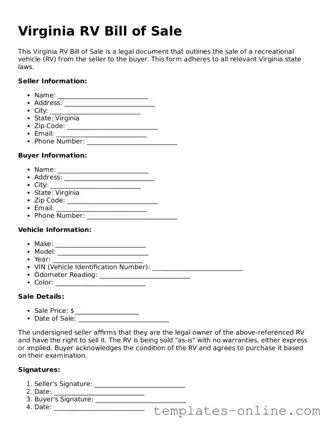 Valid  RV Bill of Sale Template for Virginia