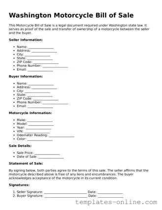 Valid  Motorcycle Bill of Sale Template for Washington
