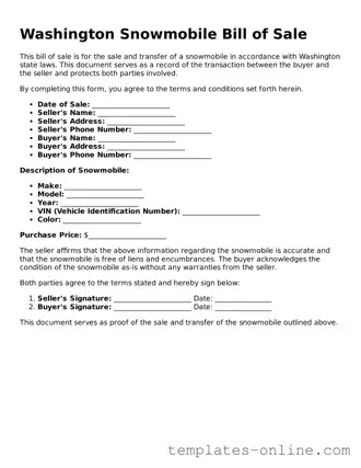 Valid  Snowmobile Bill of Sale Template for Washington