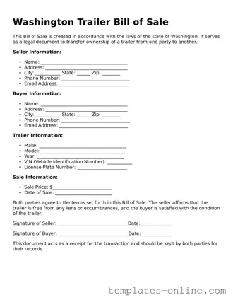 Valid  Trailer Bill of Sale Template for Washington
