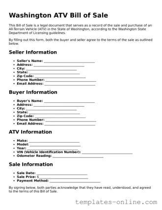 Valid  ATV Bill of Sale Template for Washington