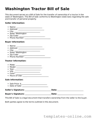 Valid  Tractor Bill of Sale Template for Washington