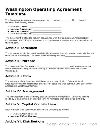 Valid  Operating Agreement Template for Washington