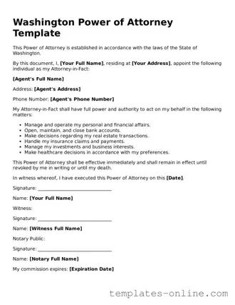 Valid  Power of Attorney Template for Washington