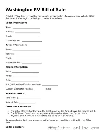 Valid  RV Bill of Sale Template for Washington