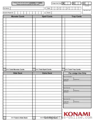 Konami Decklist Template