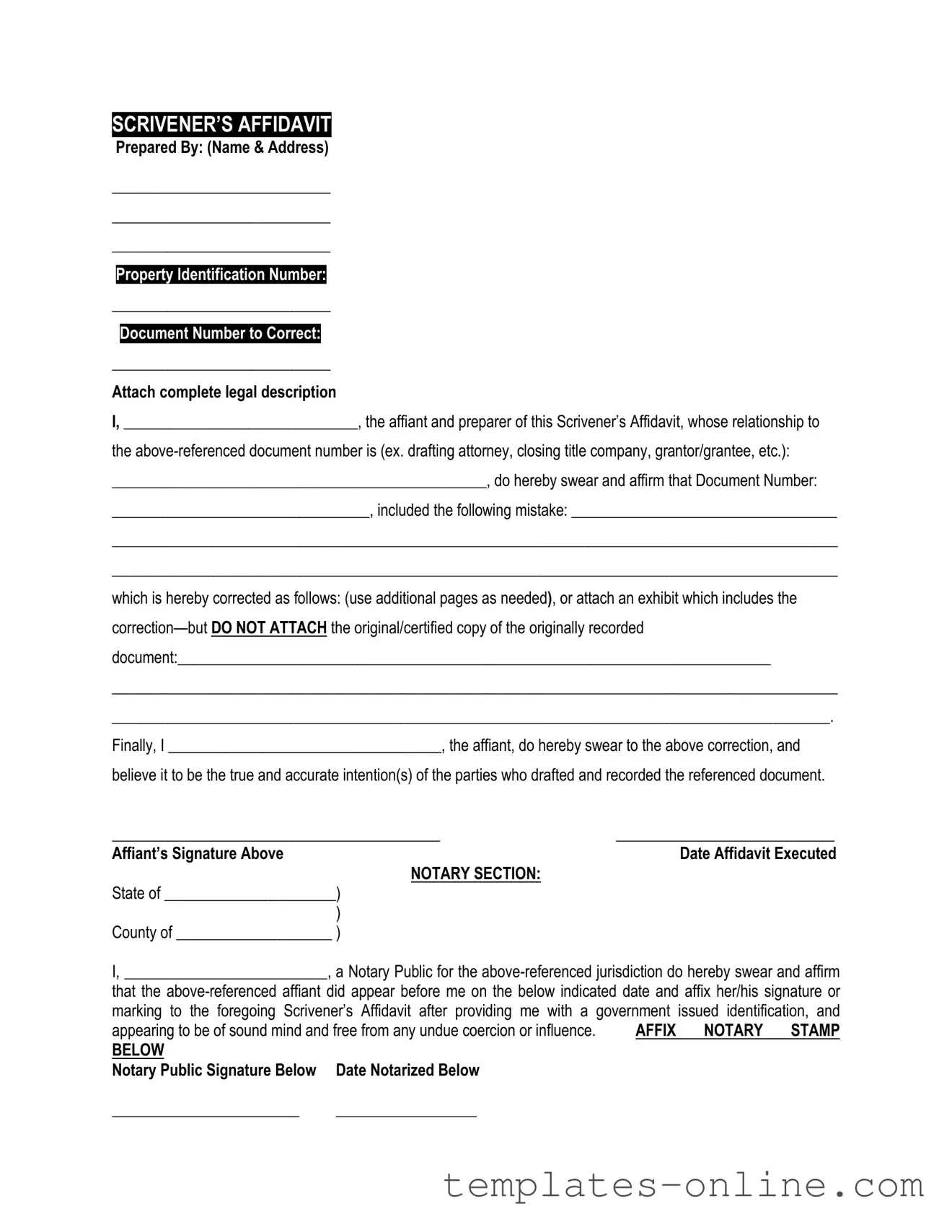 Scrivener's Affidavit Template