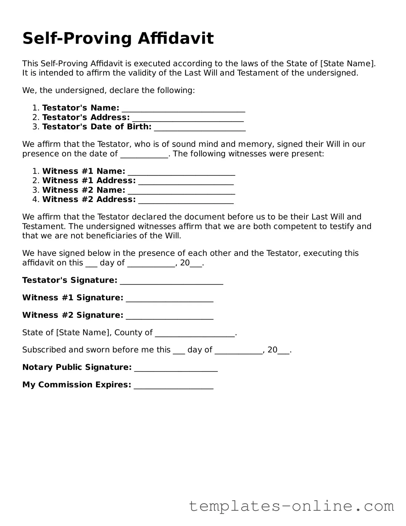 Attorney-Verified Self-Proving Affidavit Template