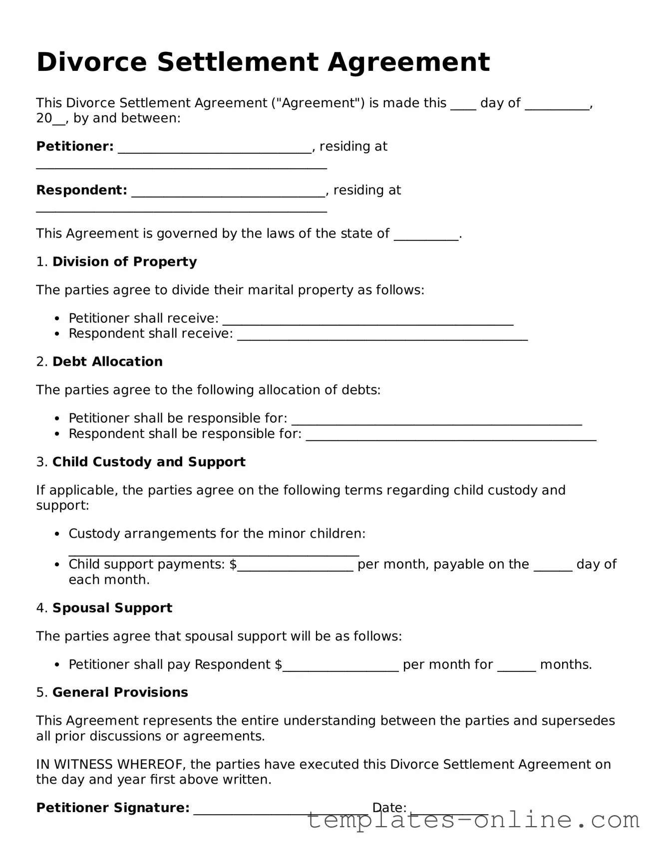 Attorney-Verified Divorce Settlement Agreement Template