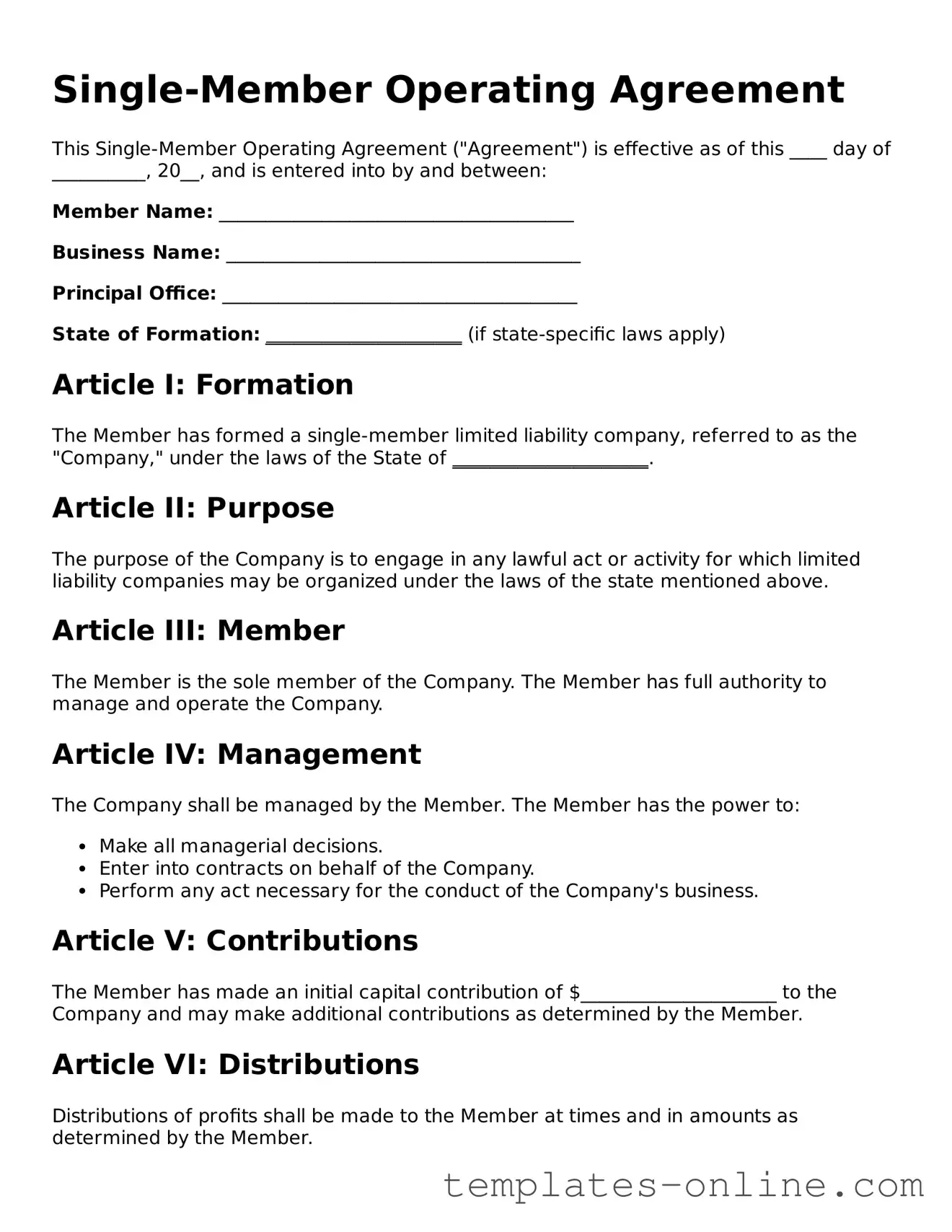 Attorney-Verified Single-Member Operating Agreement Template