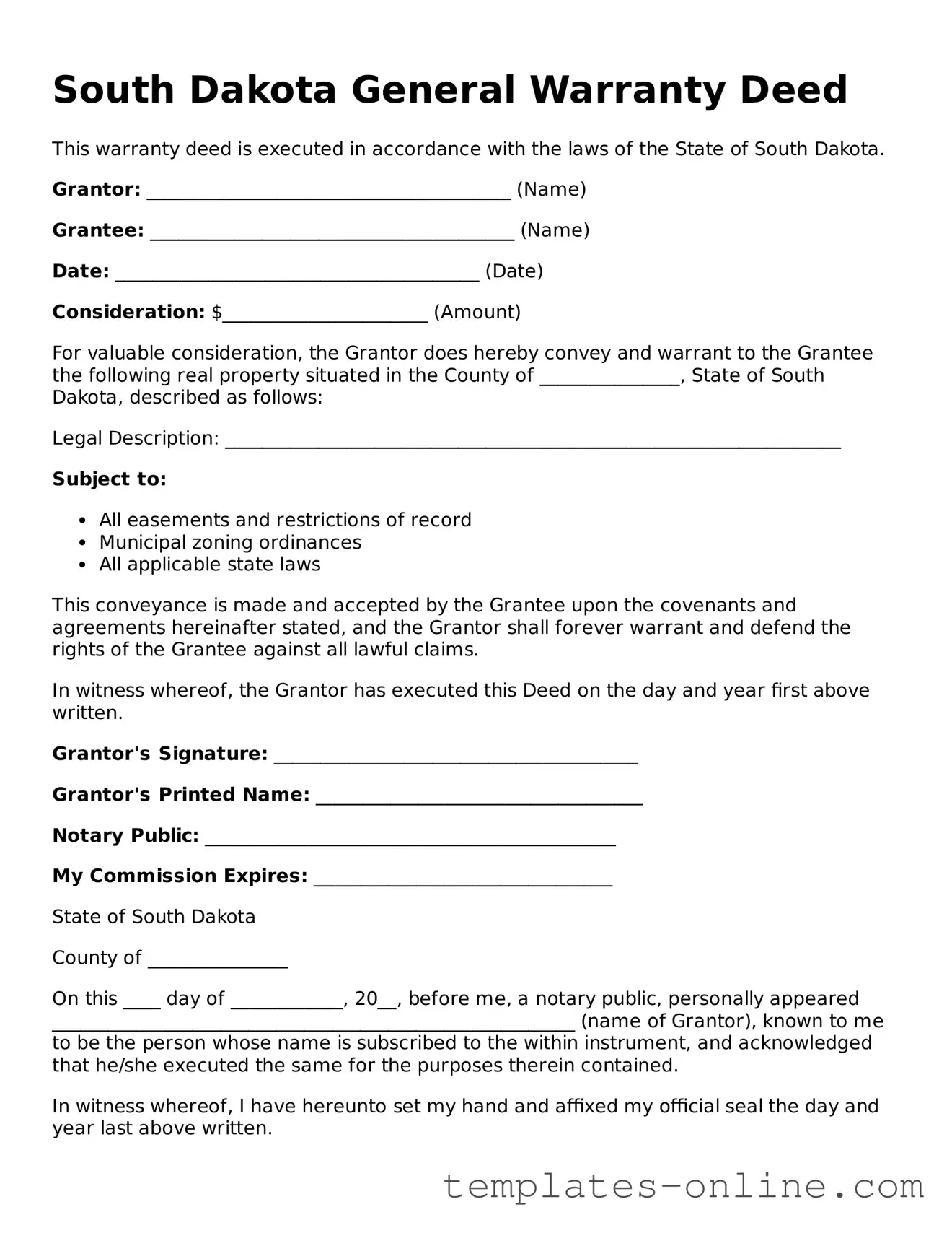 Valid  Deed Template for South Dakota