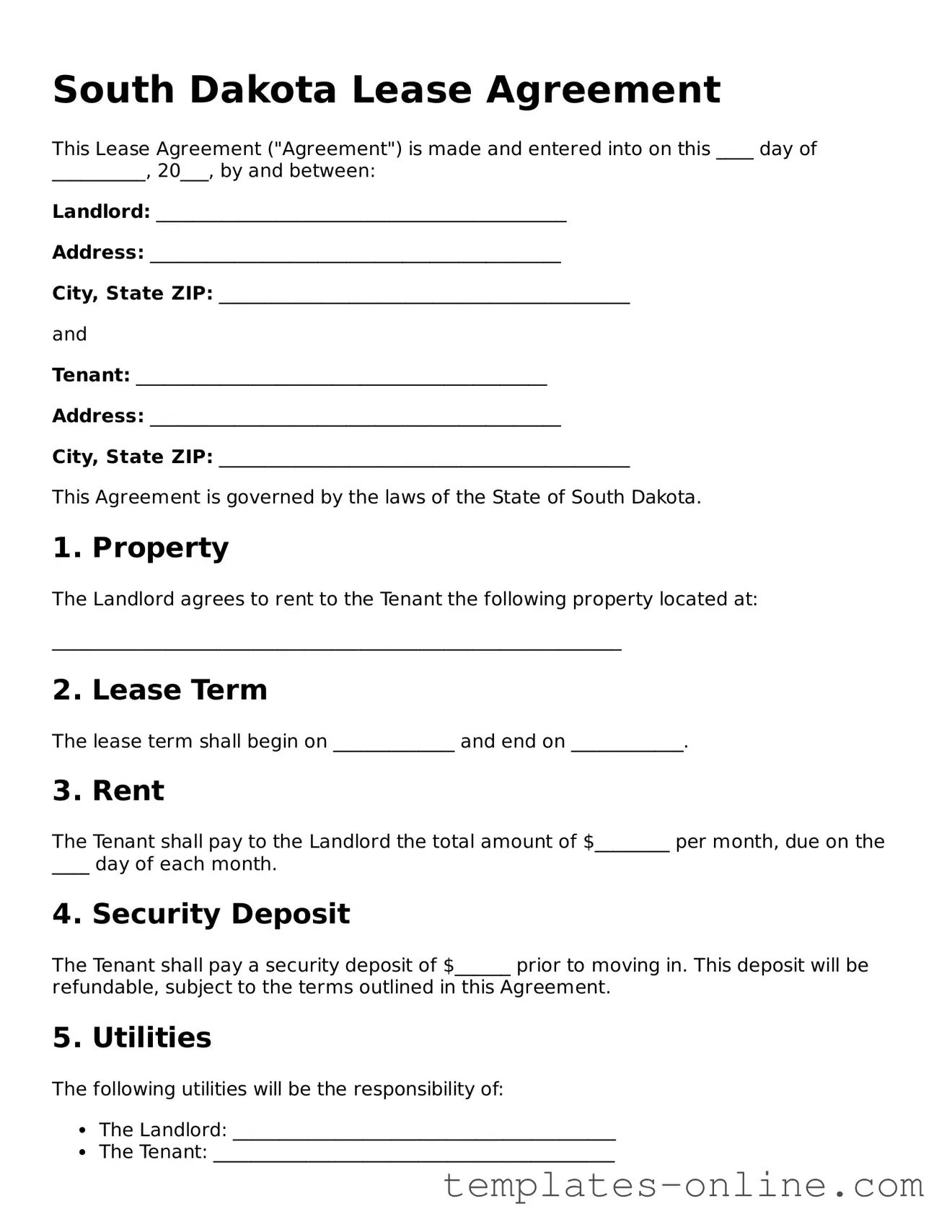 Valid  Lease Agreement Template for South Dakota