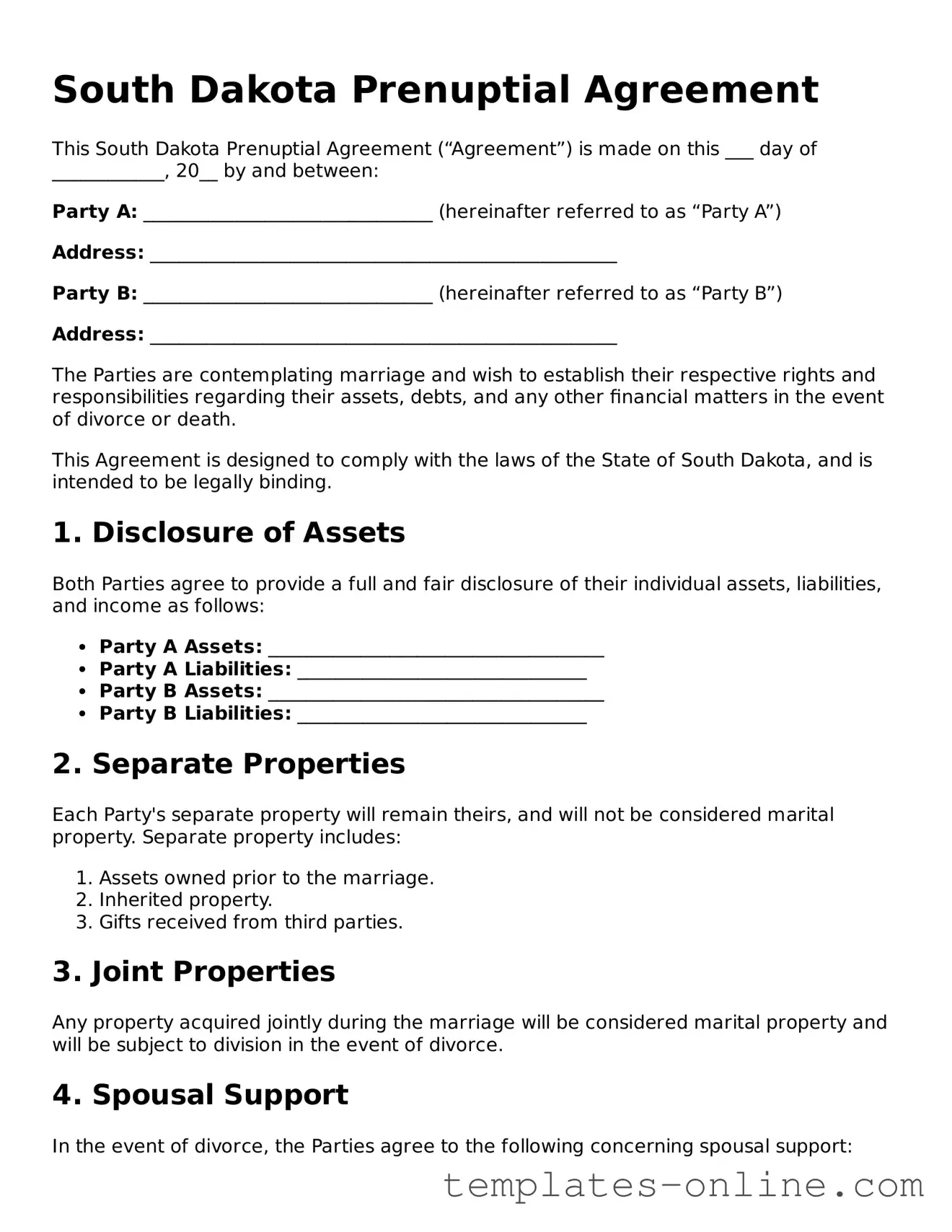 Valid  Prenuptial Agreement Template for South Dakota