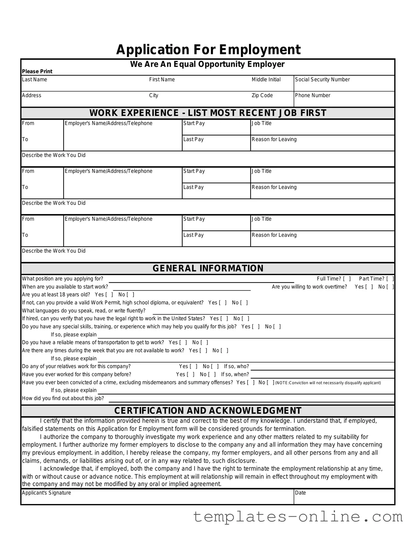 Spanish Application Employment Template