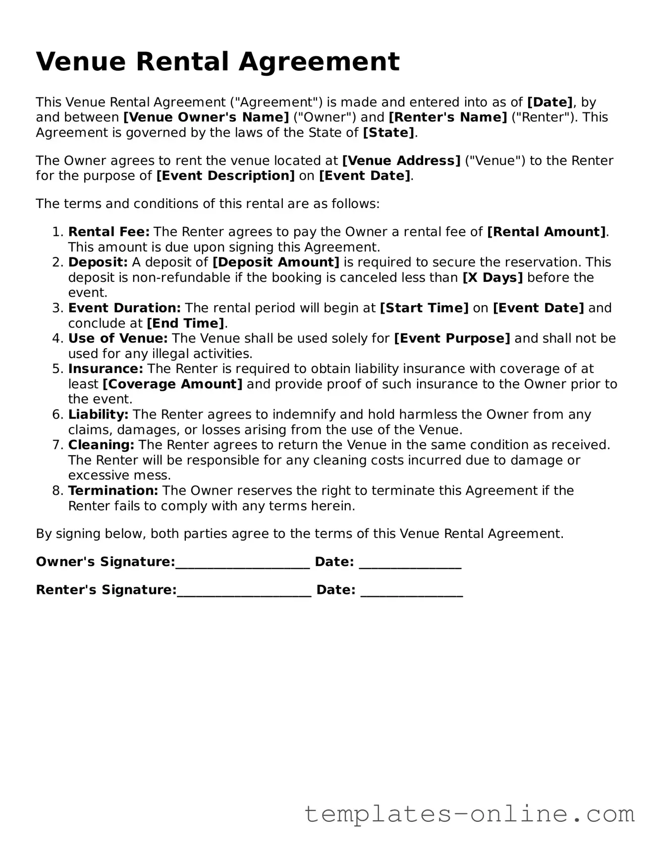 Attorney-Verified Venue Rental Agreement Template