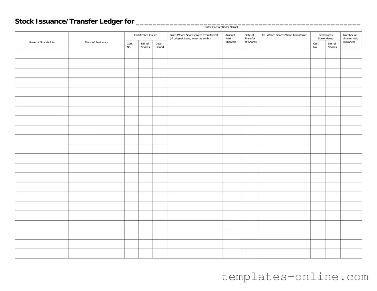 Stock Transfer Ledger Template