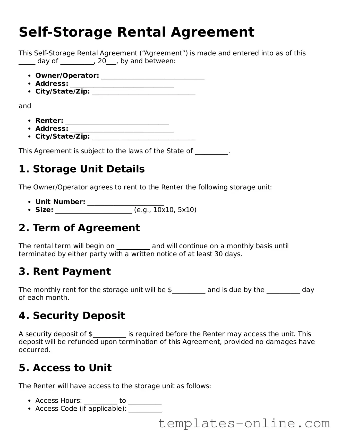 Attorney-Verified Self-Storage Rental Agreement Template