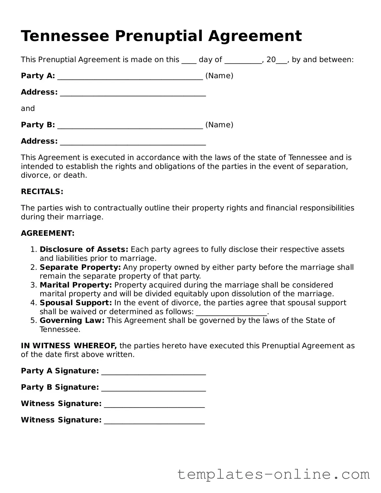 Valid  Prenuptial Agreement Template for Tennessee