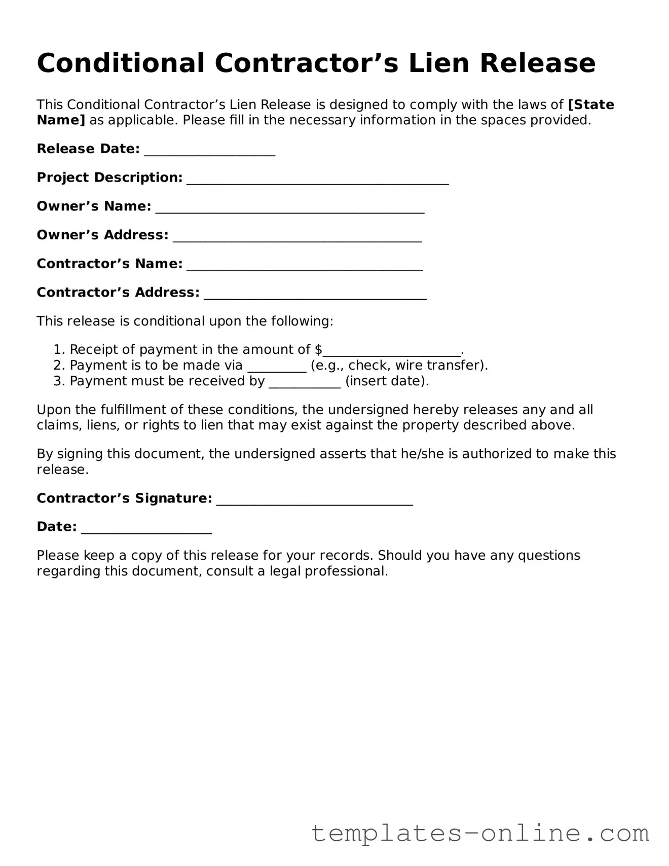 Attorney-Verified Conditional Contractor’s Lien Release Template