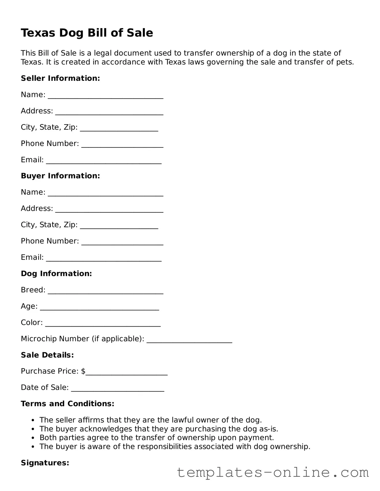 Valid  Dog Bill of Sale Template for Texas