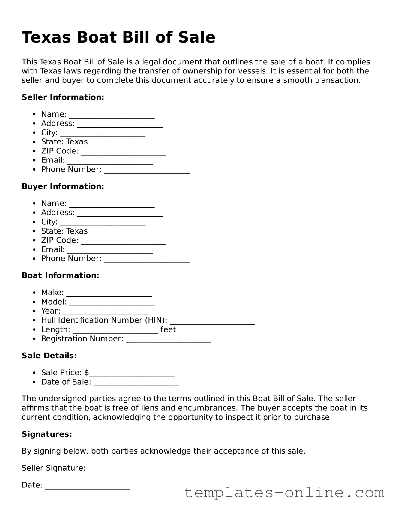 Valid  Boat Bill of Sale Template for Texas