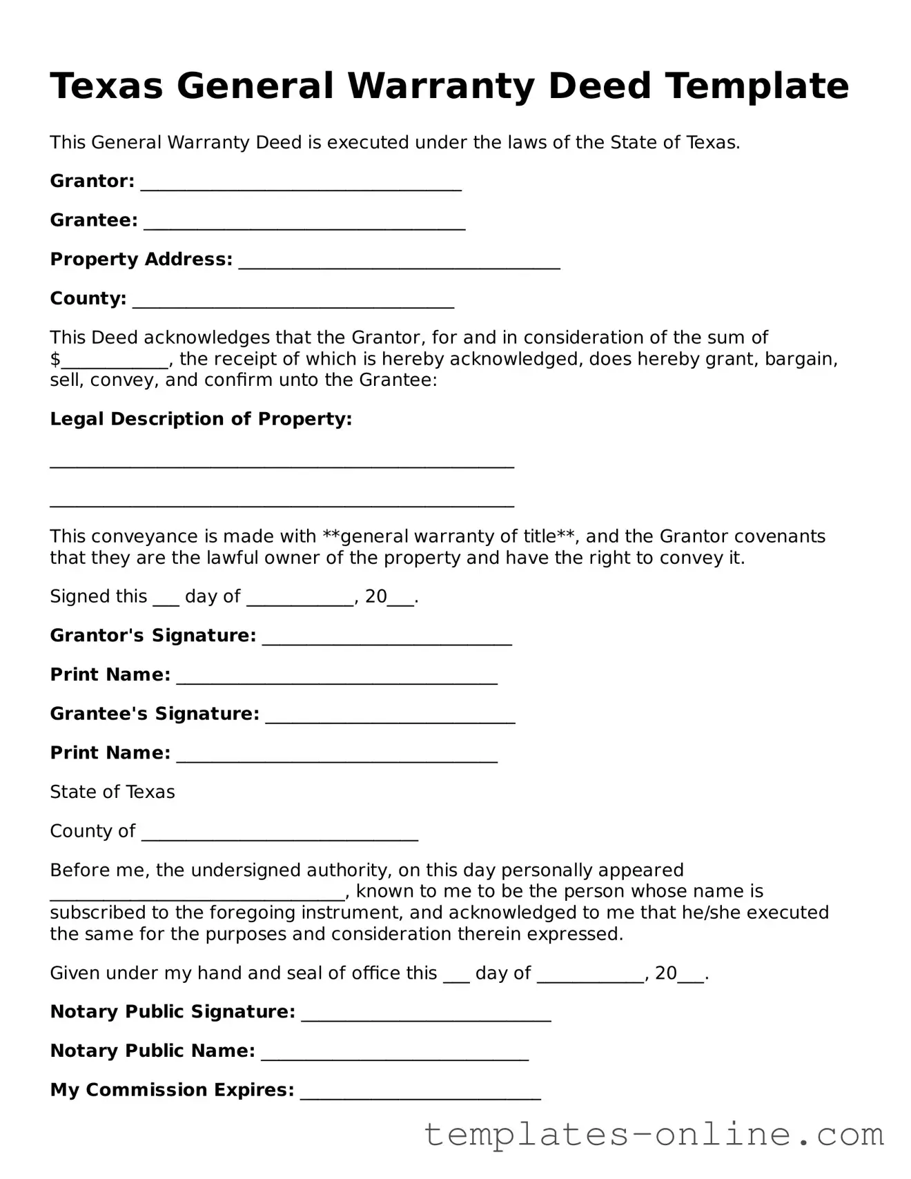 Valid  Deed Template for Texas