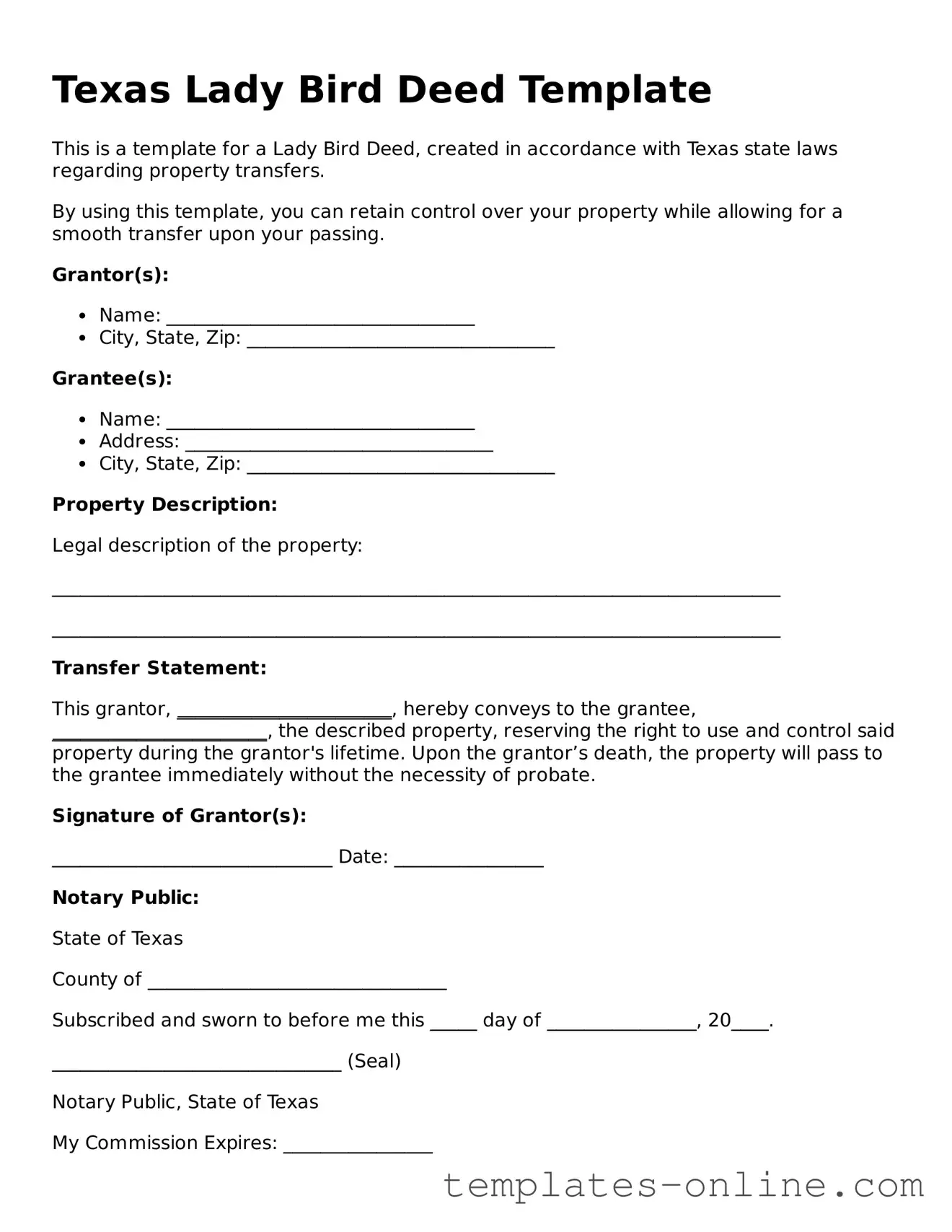 Valid  Lady Bird Deed Template for Texas