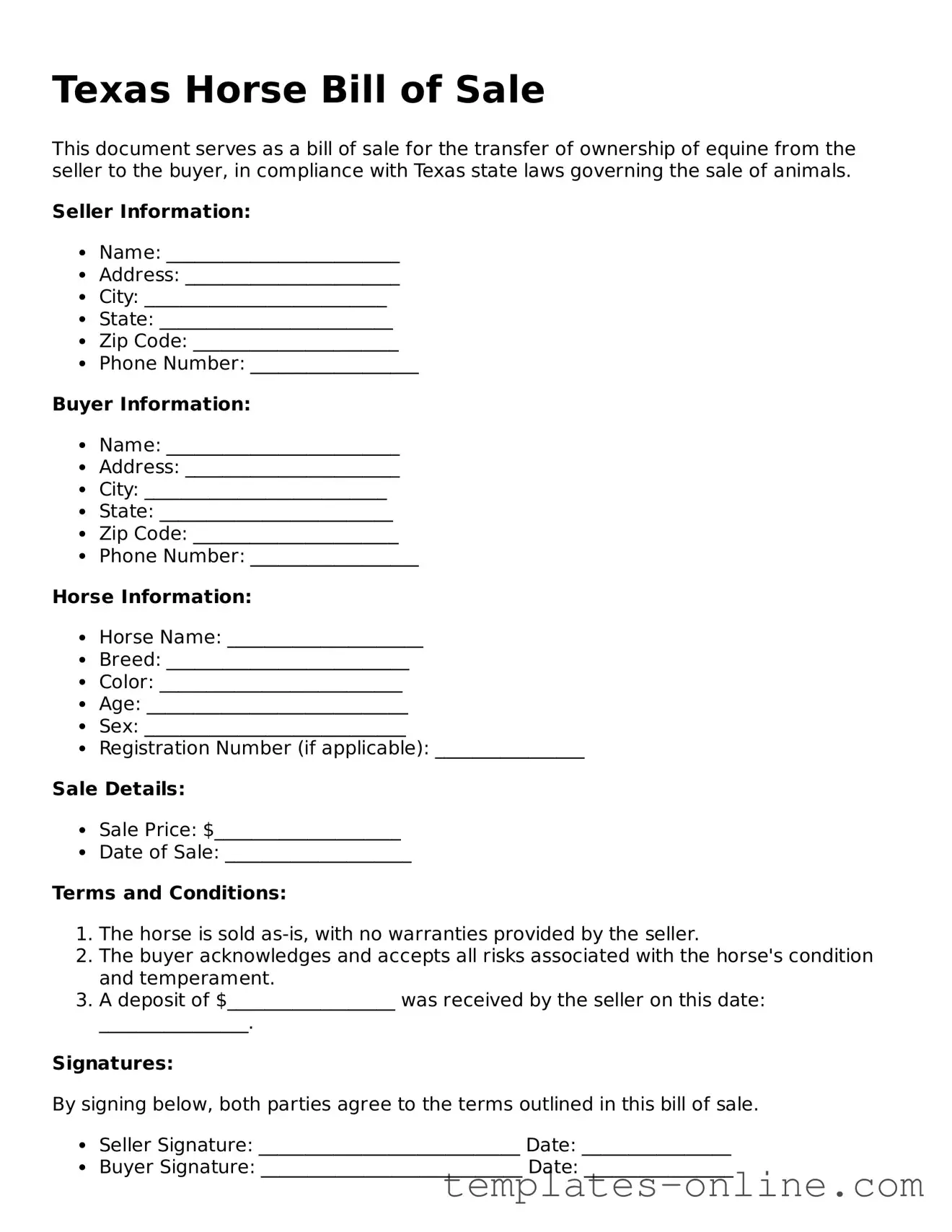 Valid  Horse Bill of Sale Template for Texas