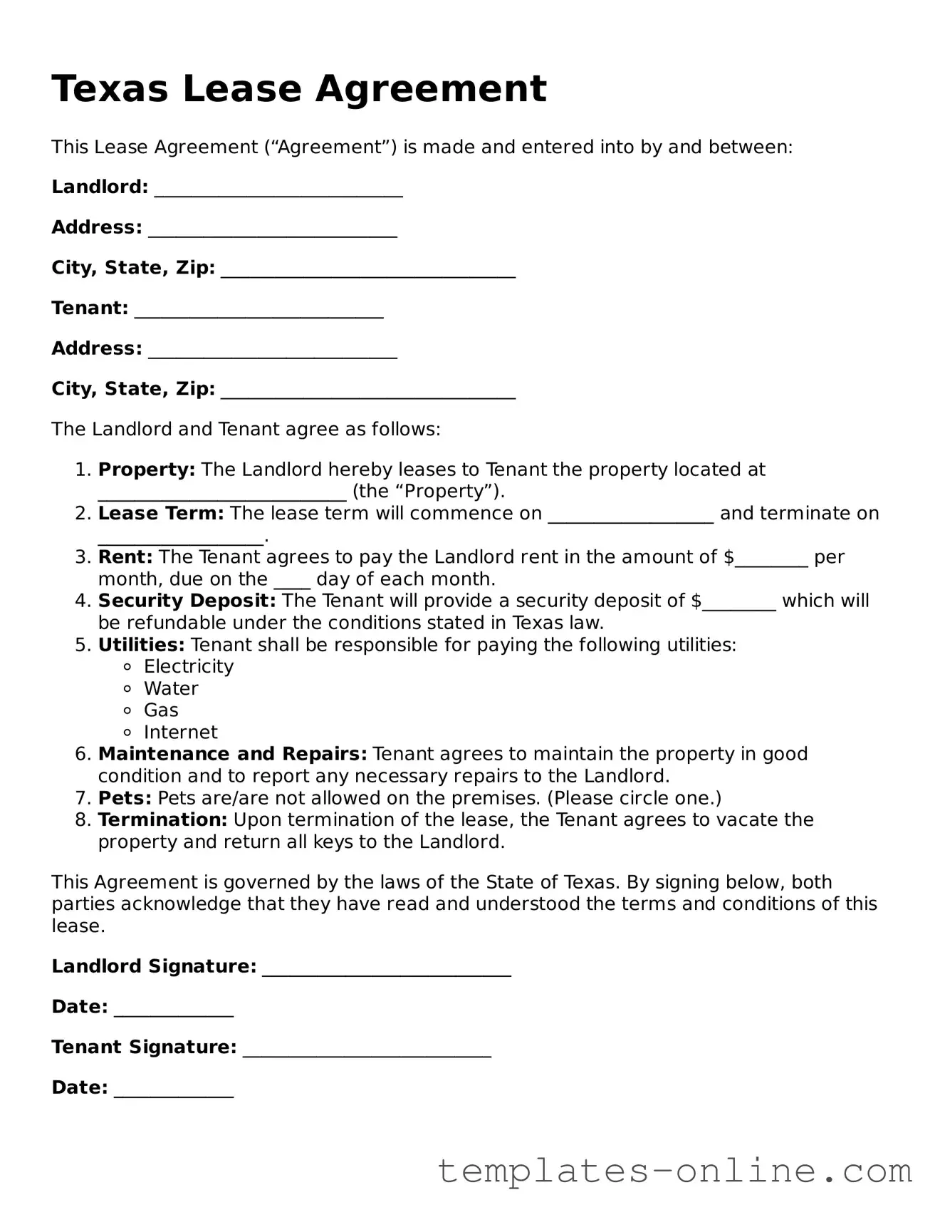 Valid  Lease Agreement Template for Texas